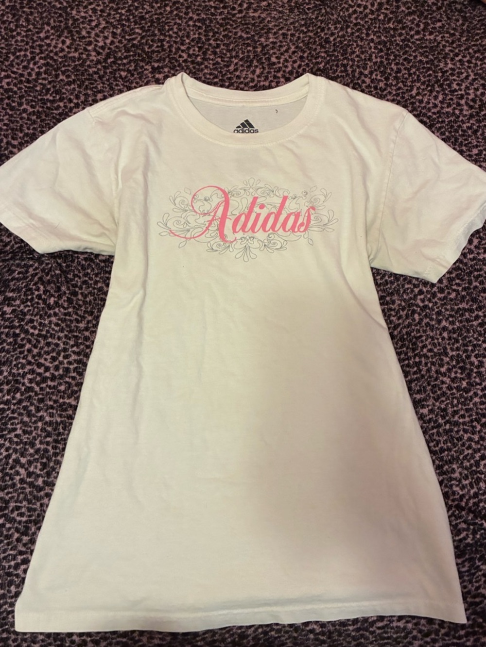 adidas White T-Shirt with Pink Logo Script